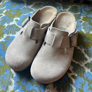 Papillio By Birkenstock Fanny Comfort Wedge Clogs Buckle Mules Taupe EU 38